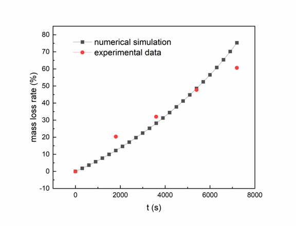Simulation and experimental results of mass loss rate of NP C/C composites